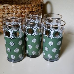 SOLD Rare Vintage Gold Libbey Clamshell Highball Cocktail Glasses